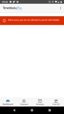 mobile punch disabled message